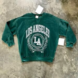 NWT green unisex LA graphic crew neck sweatshirt, women large, men medium